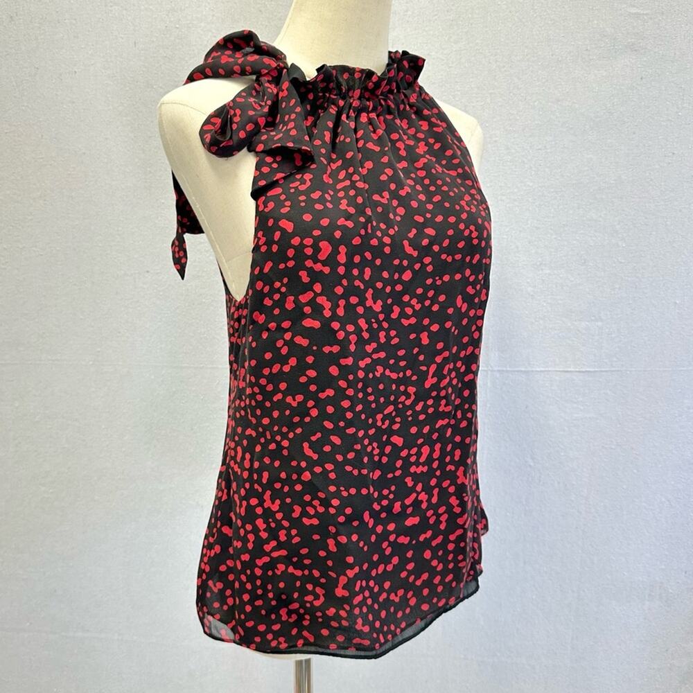 Michael Michael Kors Y2k tie high neck sleeveless blouse red dot‎ print size 4